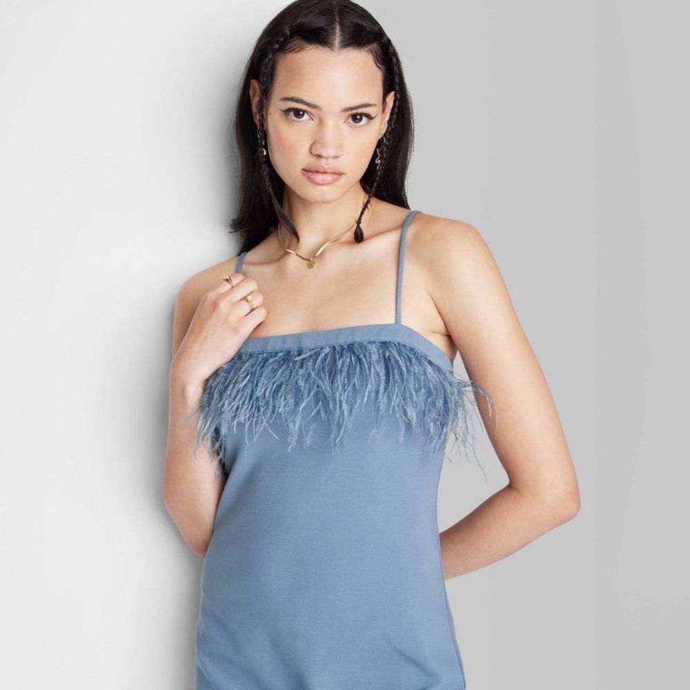 Women's Sleeveless Feather Trim Bodycon Dress - Wild Fable Size XL Slate Blue